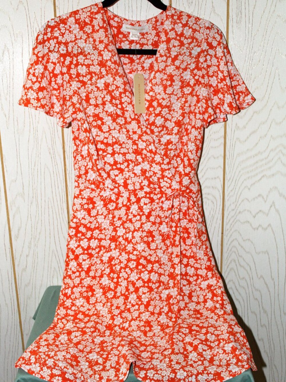 Monteau Women's Orange and White Floral Dress Size Small - NWT